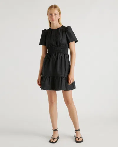 Quince Women's Poplin Tiered Mini Dress In Black