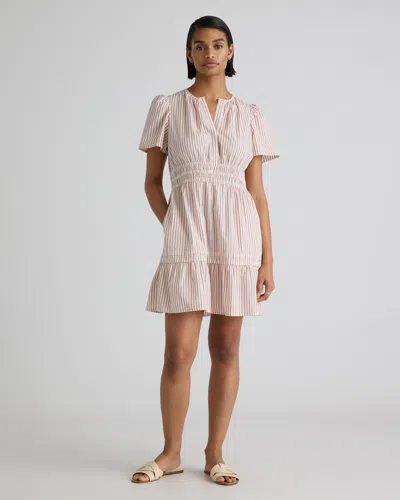 Quince Women's Tiered Mini Dress In Terracotta Stripe