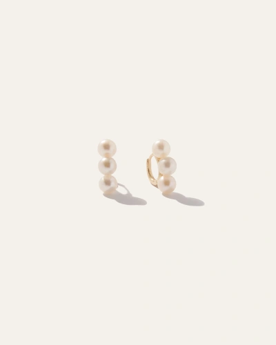 Quince Women's Triple Freshwater Pearl Hoop Earrings In Gold Vermeil