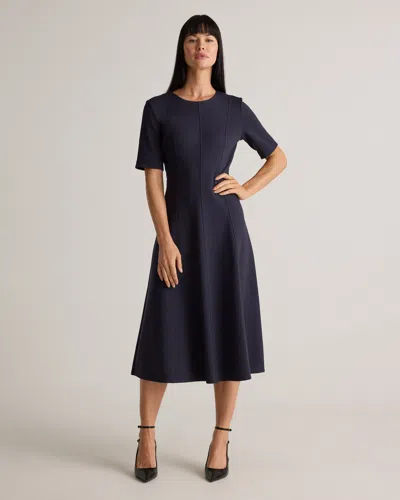 Quince Women's Ultra-stretch Ponte Short Sleeve Midi Dress In Navy
