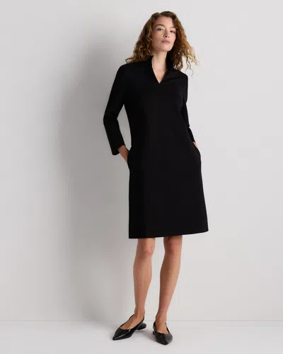 Quince Women's Ultra-stretch Ponte Split Neck Mini Dress In Black