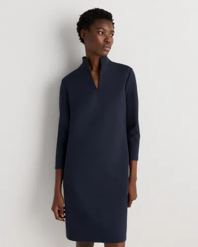 Quince Women's Ultra-stretch Ponte Split Neck Mini Dress In Blue