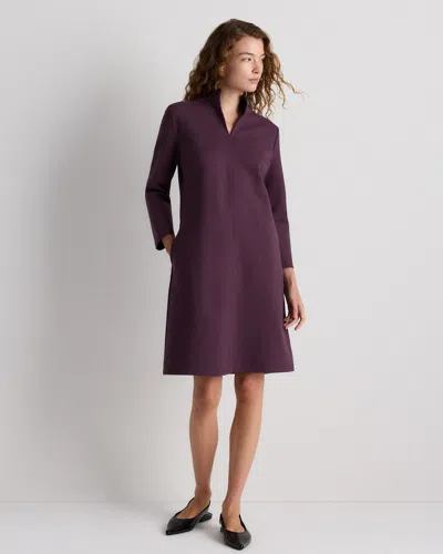Quince Women's Ultra-stretch Ponte Split Neck Mini Dress In Dark Orchid Purple
