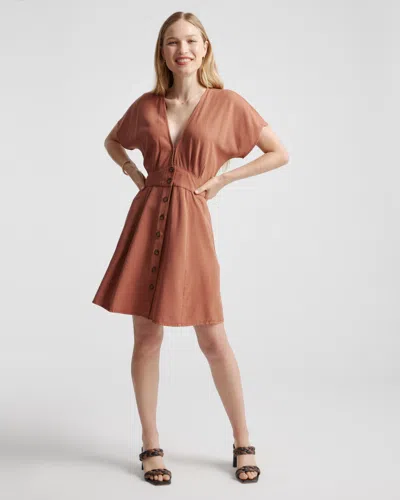 Quince Women's Vintage Wash Tencel Button Front Dress In Terracotta