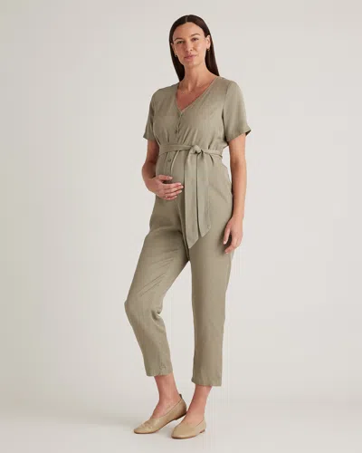 Quince Women's Vintage Wash Tencel Button Front Maternity Jumpsuit In Olive