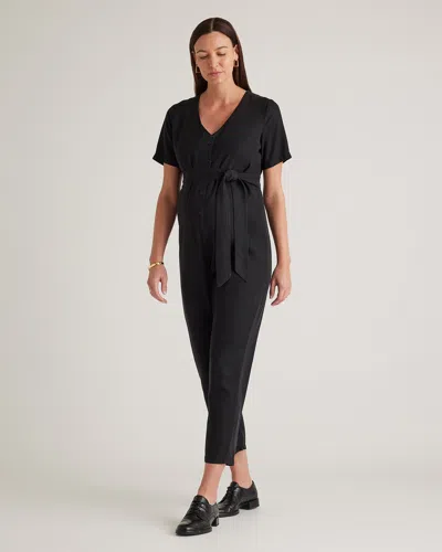 Quince Women's Vintage Wash Tencel Button Front Maternity Jumpsuit In Washed Black