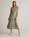 Quince Women's Vintage Wash Tencel Button Front Midi Dress In Olive