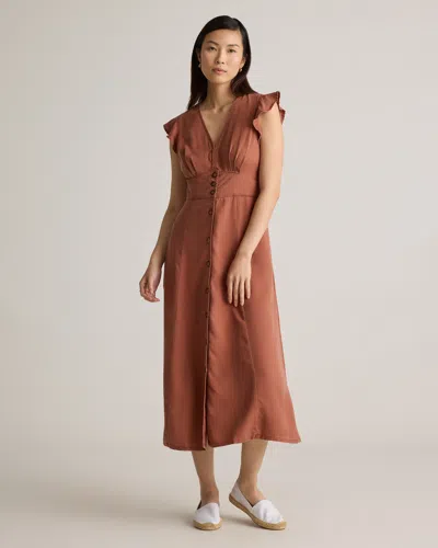 Quince Women's Vintage Wash Tencel Button Front Midi Dress In Terracotta