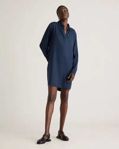Quince Women's Vintage Wash Tencel Roll Sleeve Tunic Dress In Midnight Blue