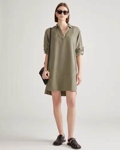 Quince Women's Vintage Wash Tencel Roll Sleeve Tunic Dress In Olive