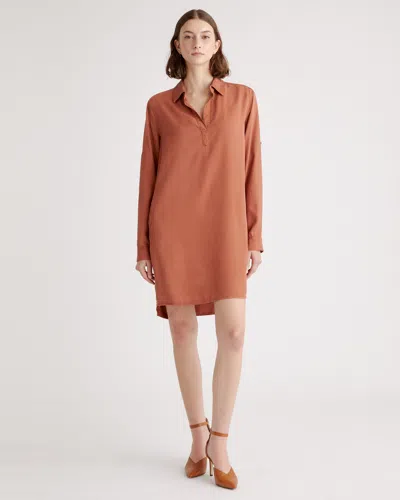 Quince Women's Vintage Wash Tencel Roll Sleeve Tunic Dress In Terracotta