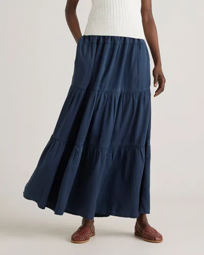 Quince Women's Vintage Wash Tencel Tiered Maxi Skirt In Blue