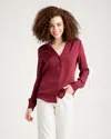 Quince Women's Washable Stretch Notch Collar Blouse In Burgundy