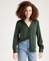 Quince Women's Washable Stretch Notch Collar Blouse In Forest Green