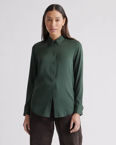 Quince Women's Washable Stretch Silk Blouse In Forest Green