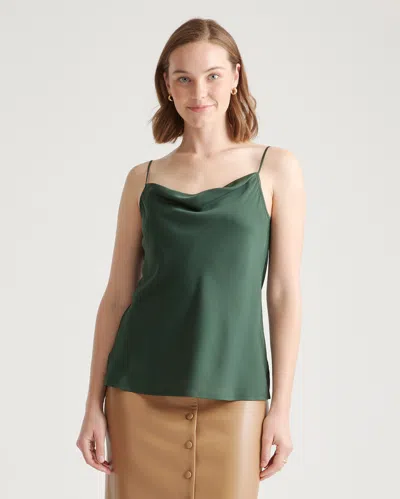 Quince Women's Washable Stretch Silk Cowl Neck Cami In Forest Green