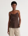 Quince Women's Washable Stretch Silk Cowl Neck Cami In Hot Fudge