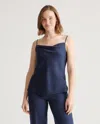 Quince Women's Washable Stretch Silk Cowl Neck Cami In Navy