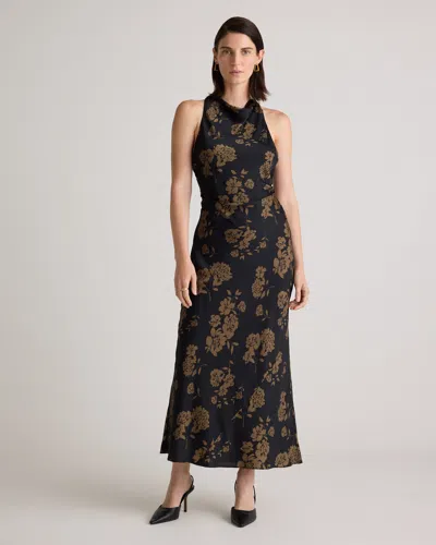 Quince Women's Washable Stretch Silk High Neck Midi Dress In Caper Eclipse