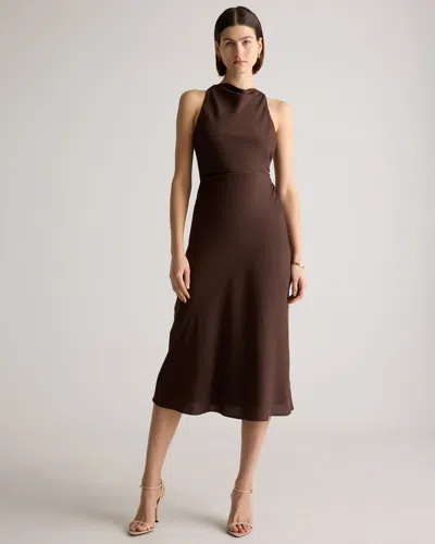 Quince Women's Washable Stretch Silk High Neck Midi Dress In Hot Fudge