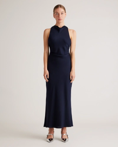 Quince Women's Washable Stretch Silk High Neck Midi Dress In Navy