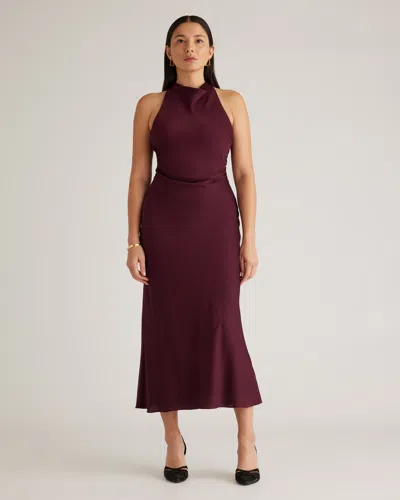 Quince Women's Washable Stretch Silk High Neck Midi Dress In Wine Tasting Red