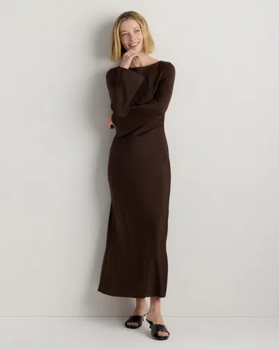 Quince Women's Washable Stretch Silk Long Sleeve Maxi Dress In Brown