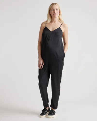 Quince Women's Washable Stretch Silk Maternity Jumpsuit In Black