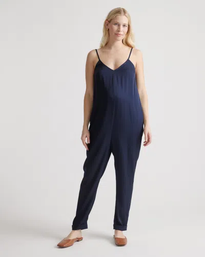 Quince Women's Washable Stretch Silk Maternity Jumpsuit In Navy