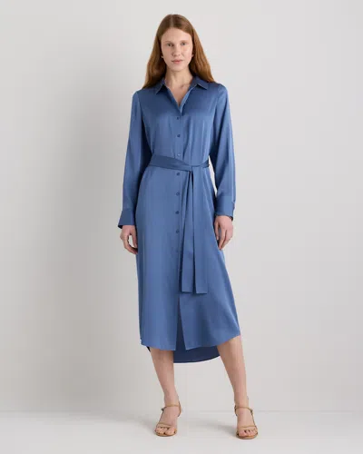 Quince Women's Washable Stretch Silk Maxi Shirt Dress In Blue