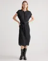 Quince Women's Washable Stretch Silk Midi Shirt Dress In Black