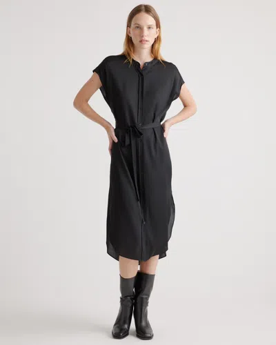 Quince Women's Washable Stretch Silk Midi Shirt Dress In Black