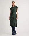 Quince Women's Washable Stretch Silk Midi Shirt Dress In Forest Green