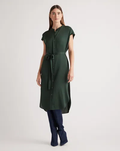 Quince Women's Washable Stretch Silk Midi Shirt Dress In Forest Green