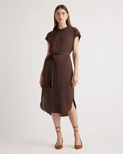 Quince Women's Washable Stretch Silk Midi Shirt Dress In Hot Fudge