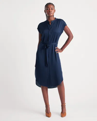 Quince Women's Washable Stretch Silk Midi Shirt Dress In Navy