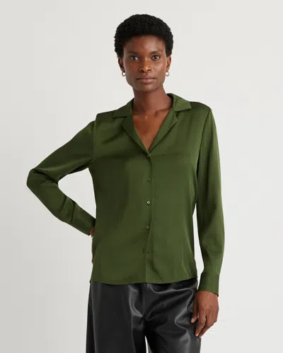 Quince Women's Washable Stretch Silk Notch Collar Blouse In Basil Green