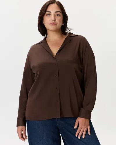 Quince Women's Washable Stretch Silk Notch Collar Blouse In Brown