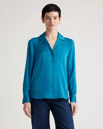 Quince Women's Washable Stretch Silk Notch Collar Blouse In Celestial