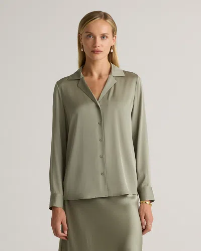 Quince Women's Washable Stretch Silk Notch Collar Blouse In Faded Seagrass