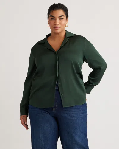 Quince Women's Washable Stretch Silk Notch Collar Blouse In Forest Green