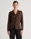 Quince Women's Washable Stretch Silk Notch Collar Blouse In Hot Fudge