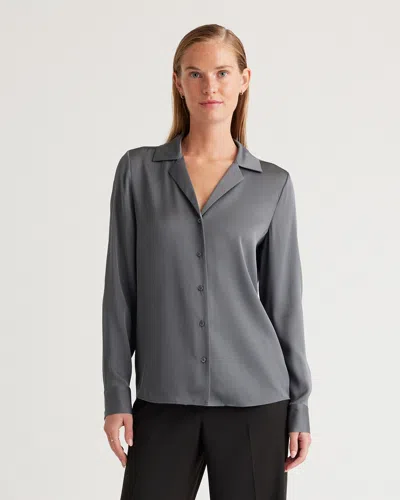 Quince Women's Washable Stretch Silk Notch Collar Blouse In Lava Smoke