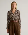 Quince Women's Washable Stretch Silk Notch Collar Blouse In Leopard