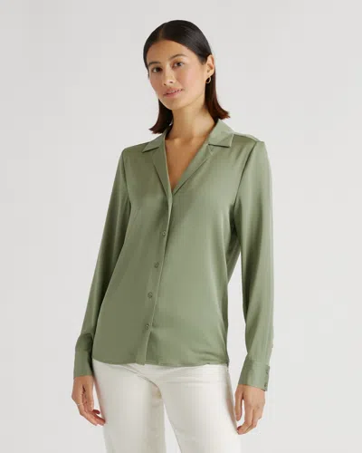 Quince Women's Washable Stretch Silk Notch Collar Blouse In Moss Green