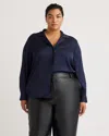 Quince Women's Washable Stretch Silk Notch Collar Blouse In Navy