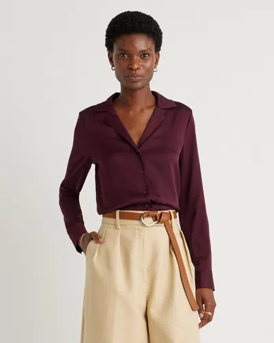 Quince Women's Washable Stretch Silk Notch Collar Blouse In Wine Tasting Red