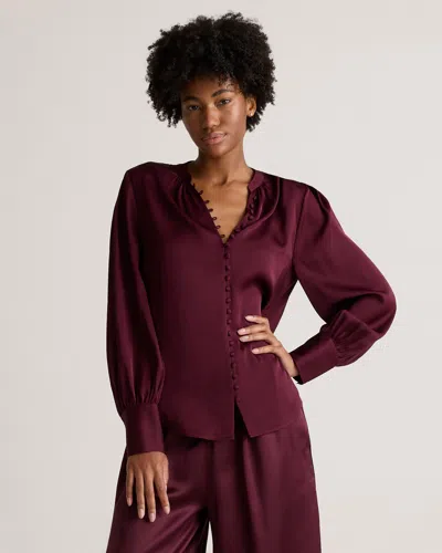 Quince Women's Washable Stretch Silk Peasant Blouse In Wine Tasting Red