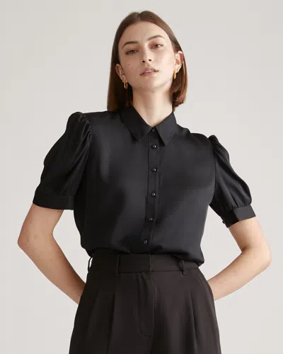 Quince Women's Washable Stretch Silk Puff Sleeve Blouse In Black