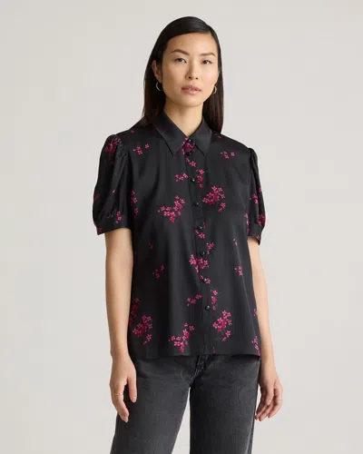 Quince Women's Washable Stretch Silk Puff Sleeve Blouse In Garnet Garden
